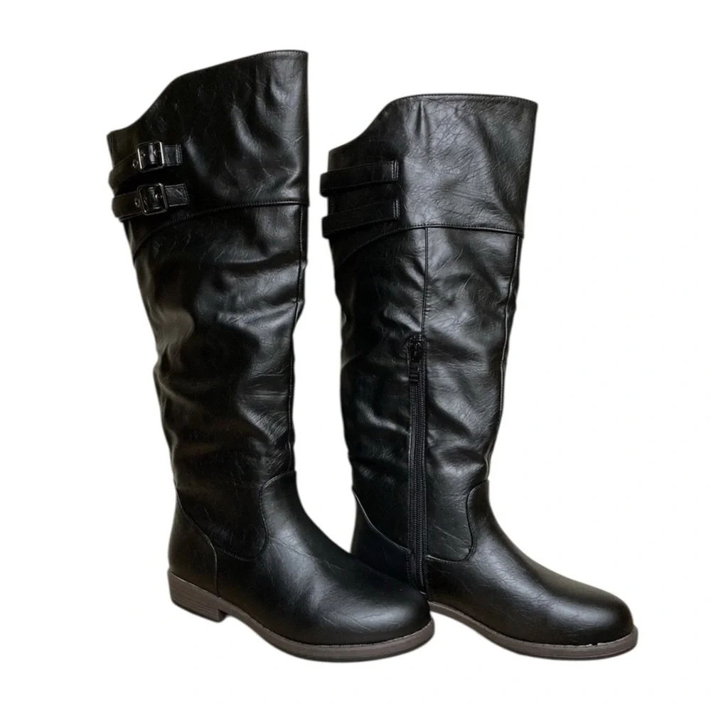 NWT Journee Collection Black‎ faux leather Over the Knee Boots size 7